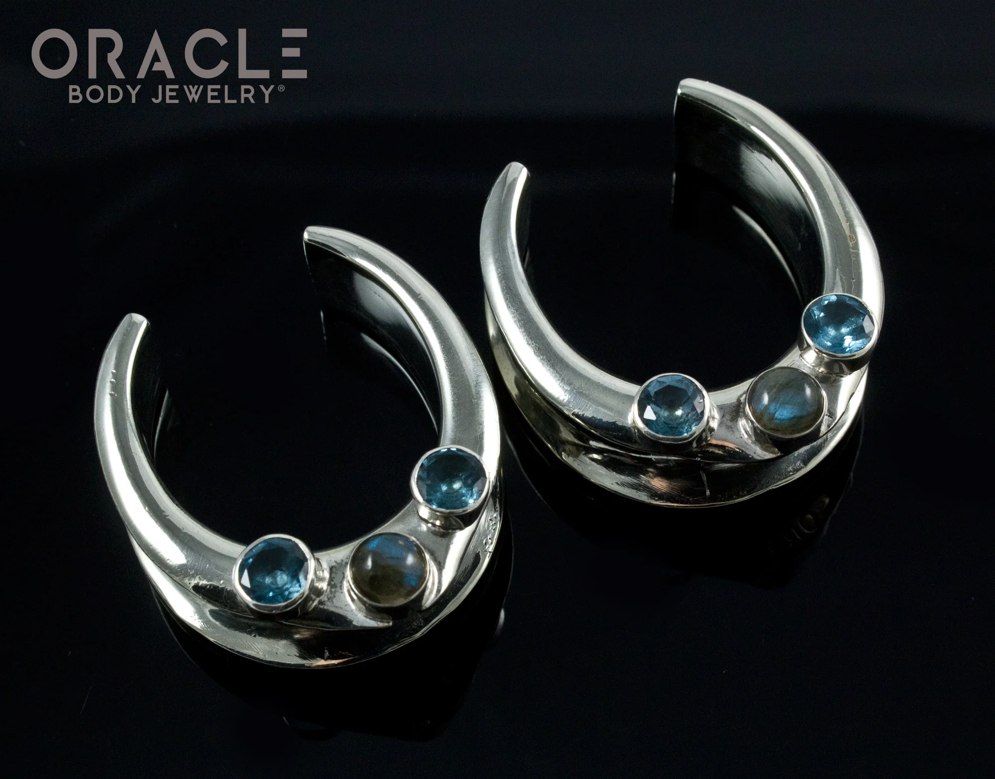 1-1/4" (32mm) White Brass Saddles with Labradorite and London Blue Topaz - Image 2