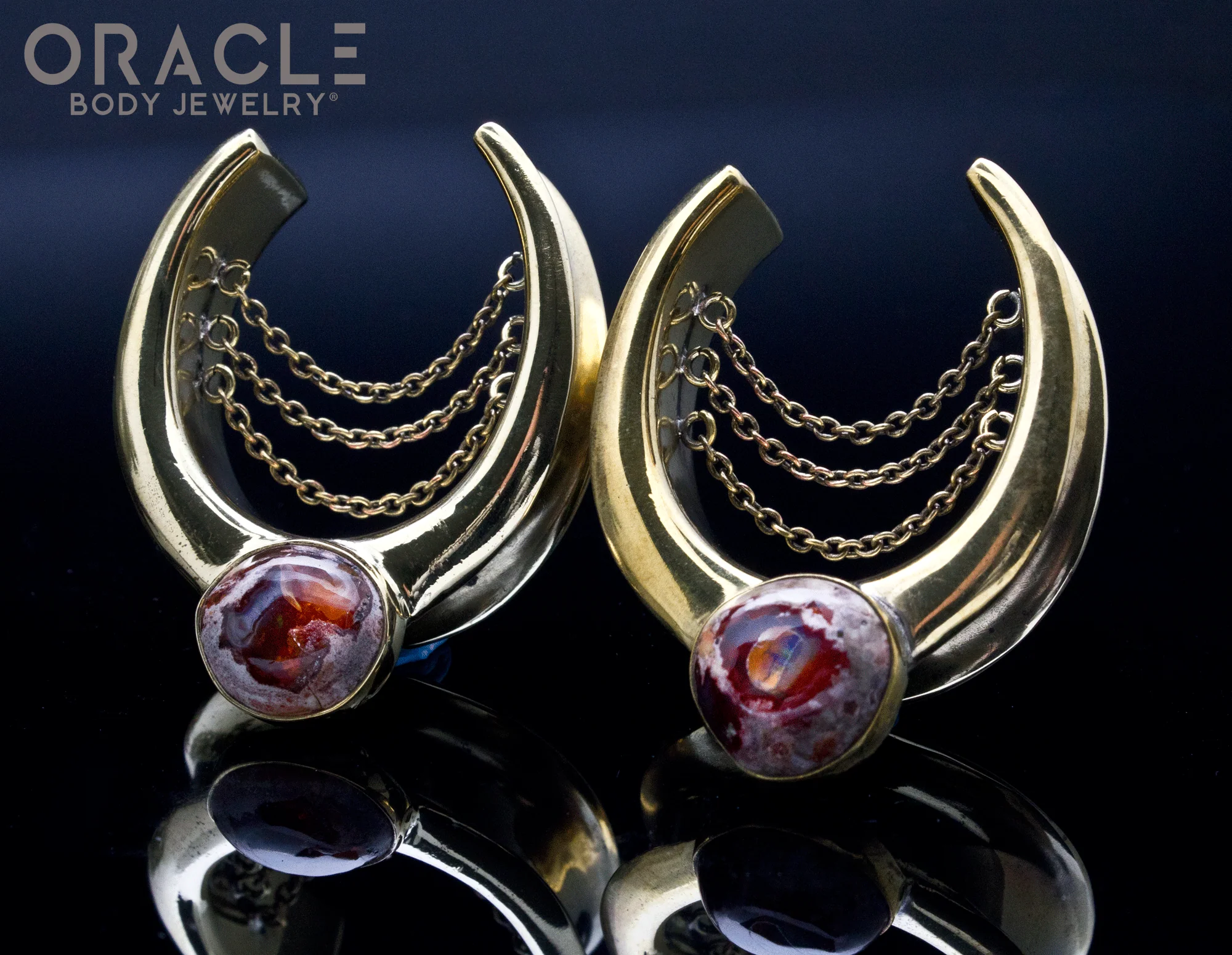 1-1/4" (32mm) Brass Saddles with Chains and Matrix Opals - Image 2