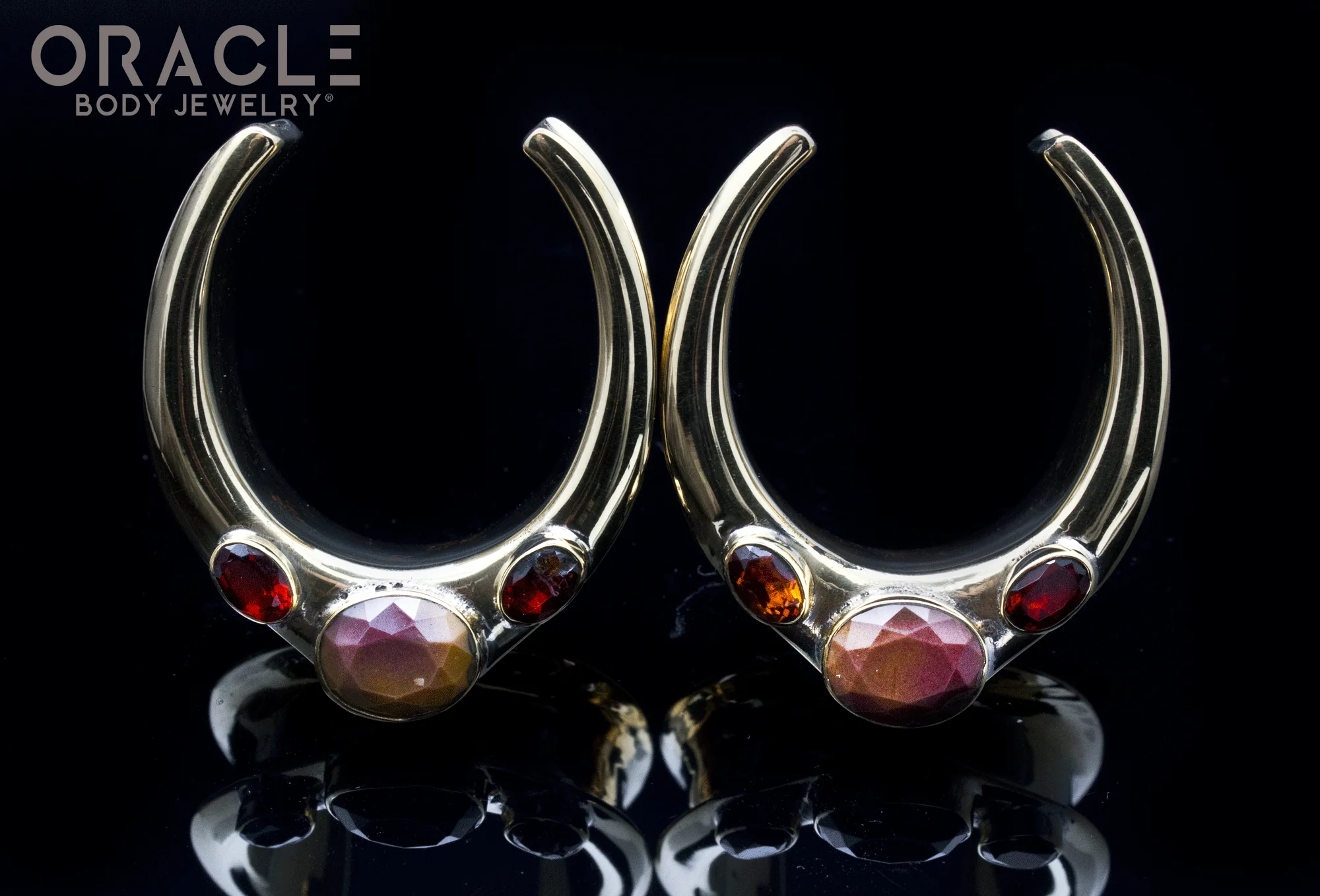 1-1/4" (32mm) Brass Saddles with Faceted Mookaite and Citrine - Image 2