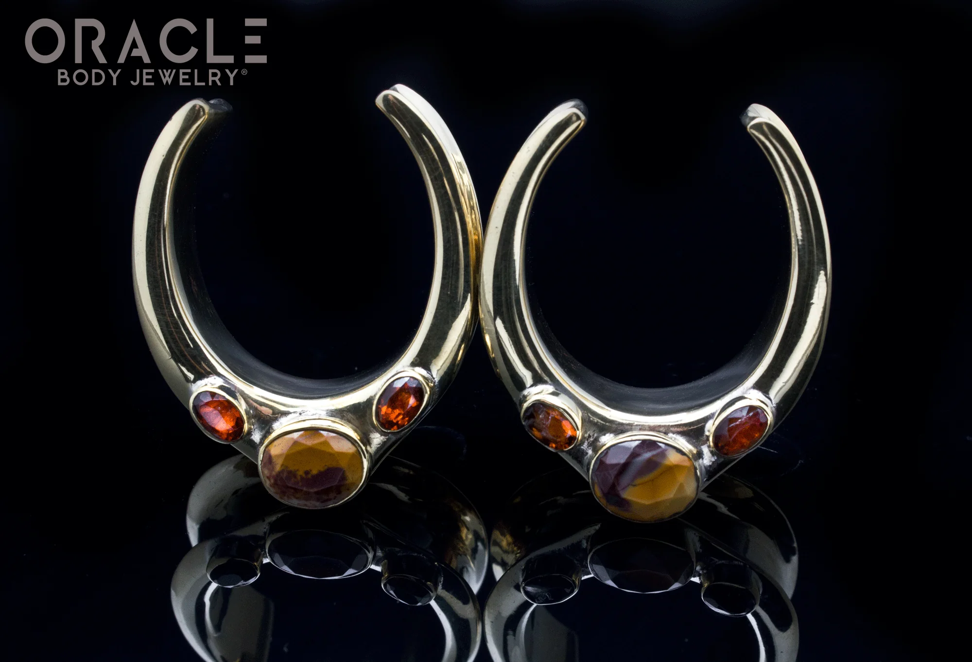 1-1/4" (32mm) Brass Saddles with Faceted Mookaite and Citrine - Image 2