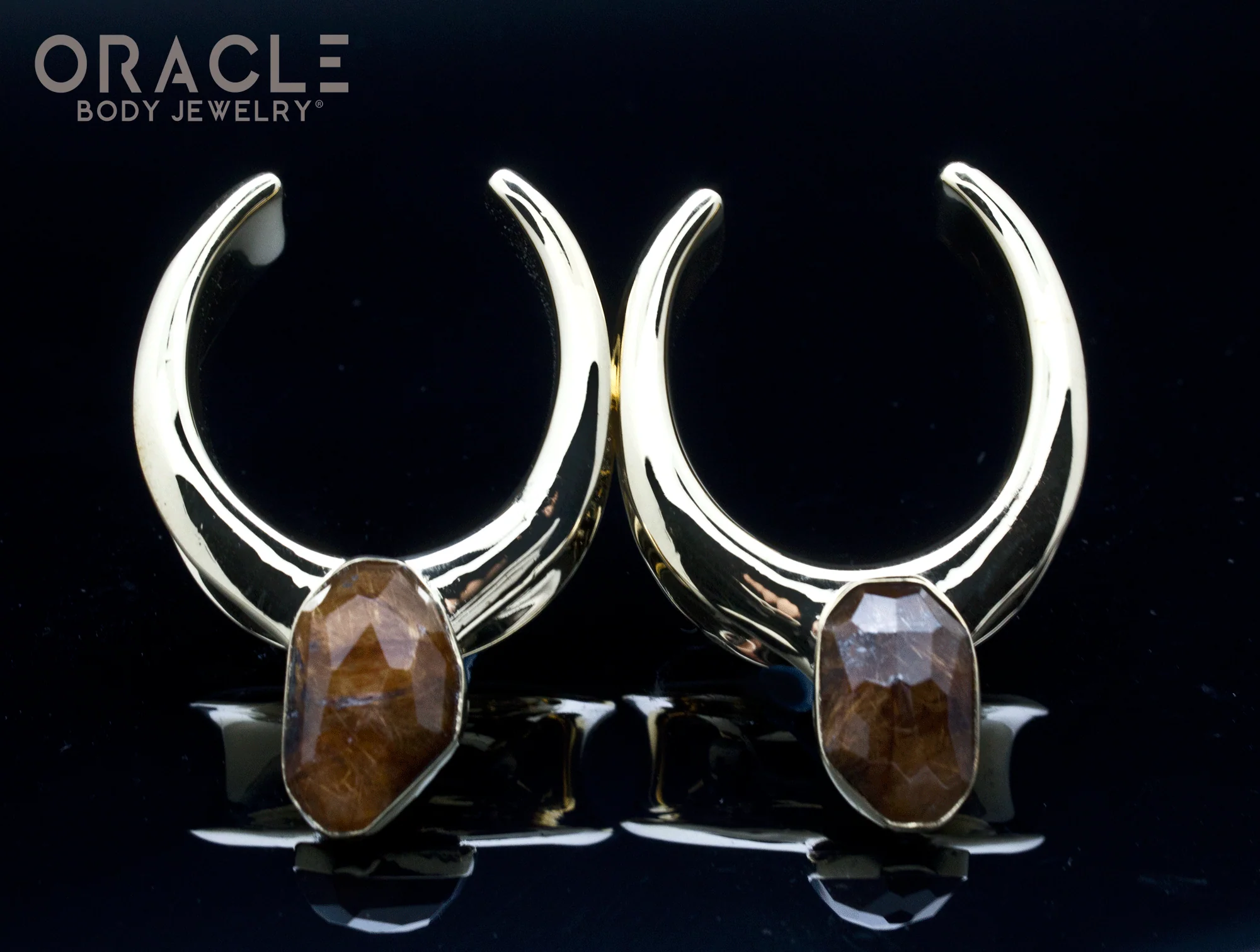 1-1/4" (32mm) Brass Saddles with Faceted Rutilated Quartz - Image 2