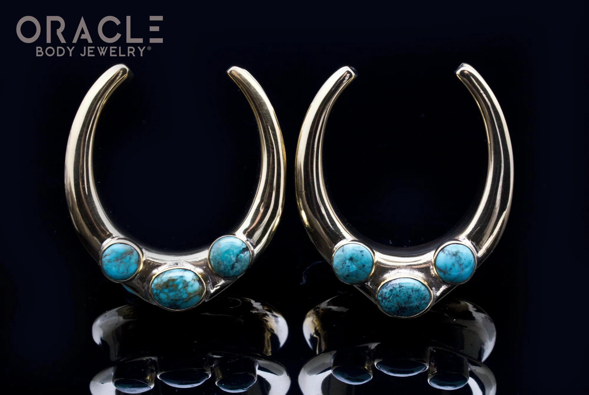1-1/4" (32mm) Brass Saddles with Natural Turquoise - Image 2