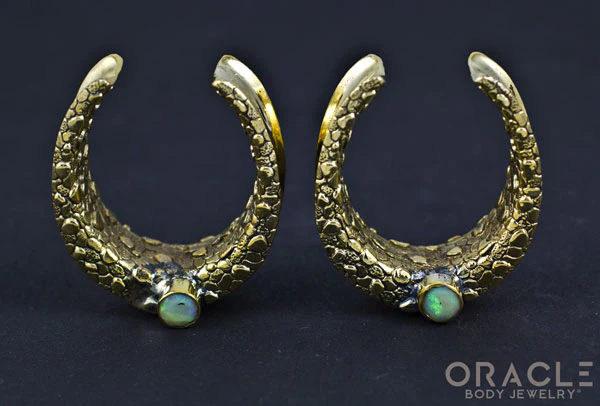 1-1/4" (32mm) Brass Saddles with Nugget Texture and Faceted White Opal - Image 3