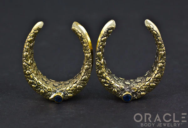 1-1/4" (32mm) Brass Saddles with Nugget Texture and London Blue Topaz - Image 3