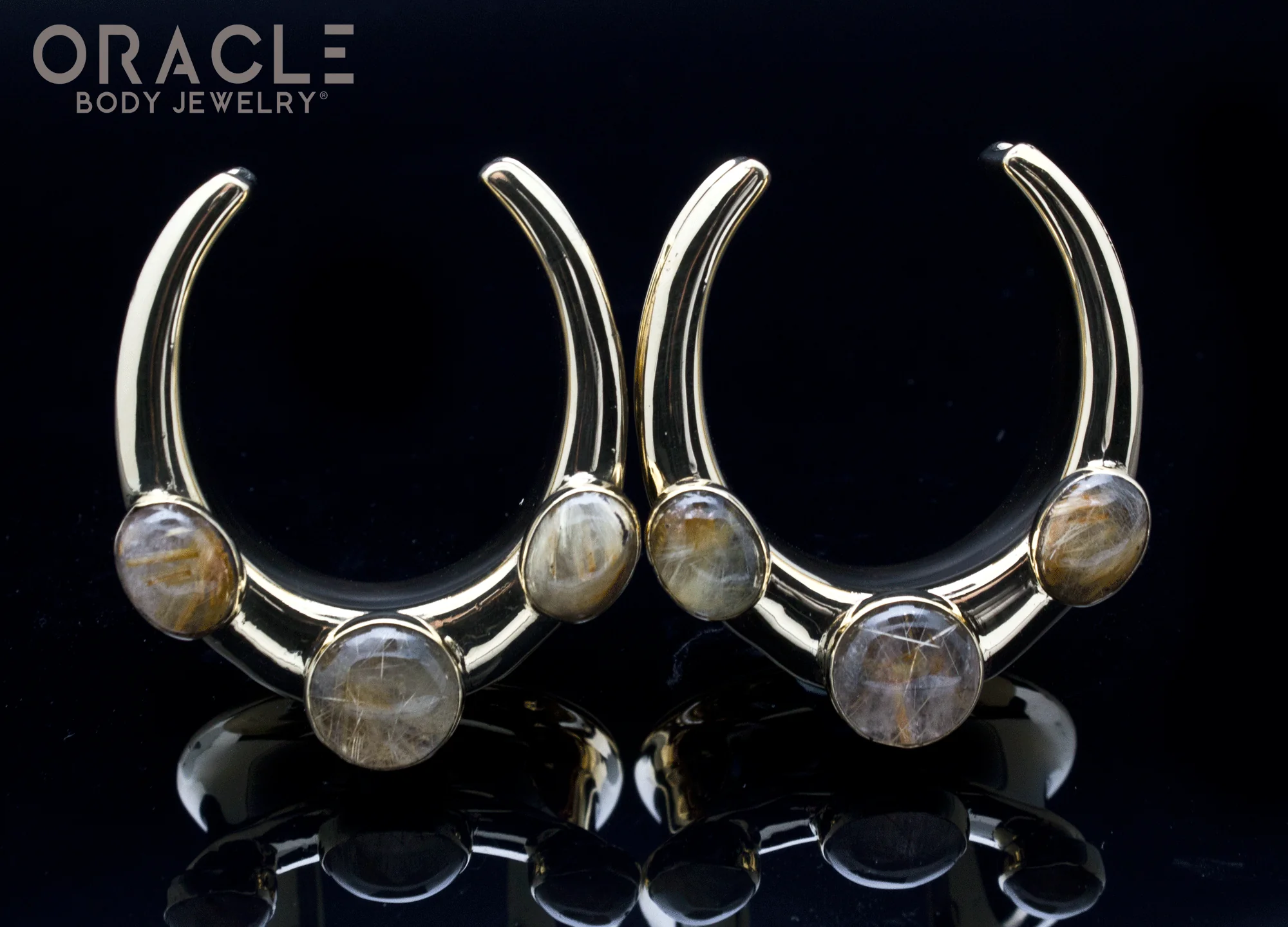 1-1/4" (32mm) Brass Saddles with Rutilated Quartz - Image 2