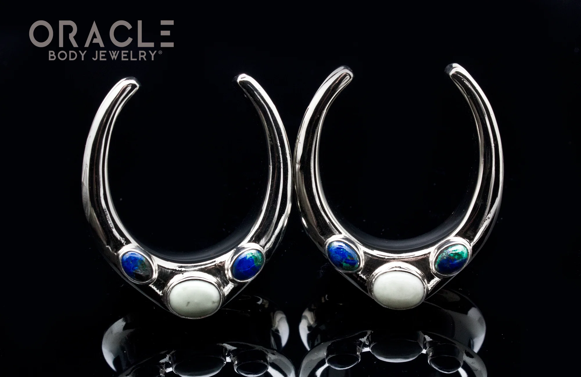 1-1/4" (32mm) White Brass Saddles with Azurite in Malachite and Serpentine - Image 2