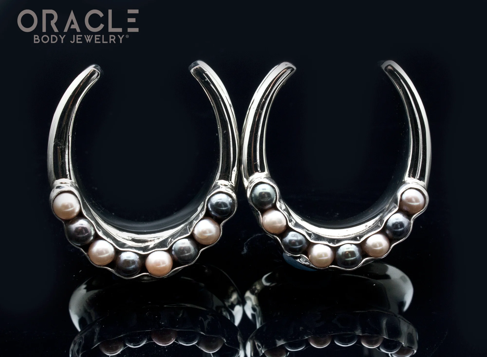 1-1/4" (32mm) White Brass Saddles with Black and White Pearls - Image 2