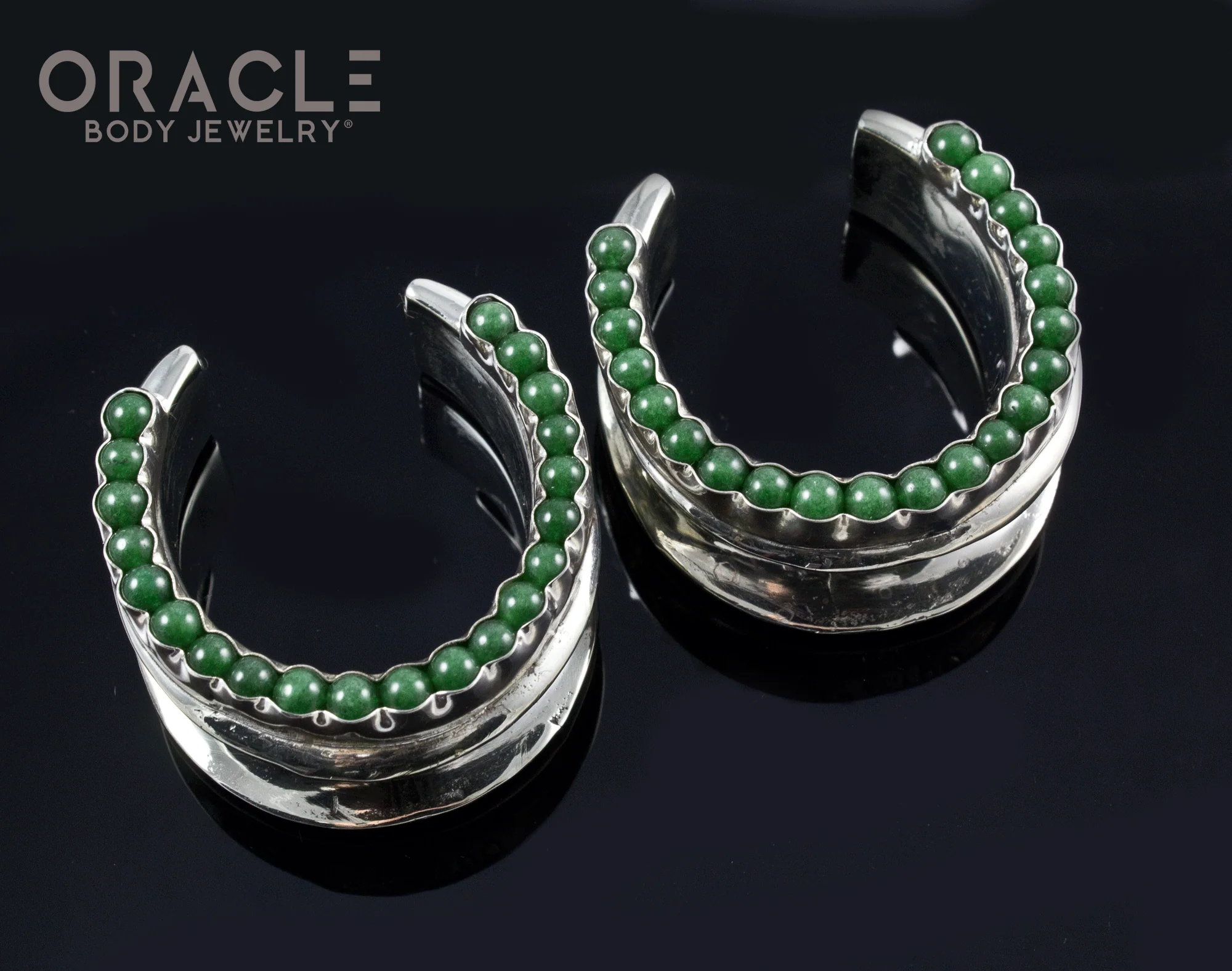 1-1/4" (32mm) White Brass Saddles with Channel Set Nephrite Jade - Image 2
