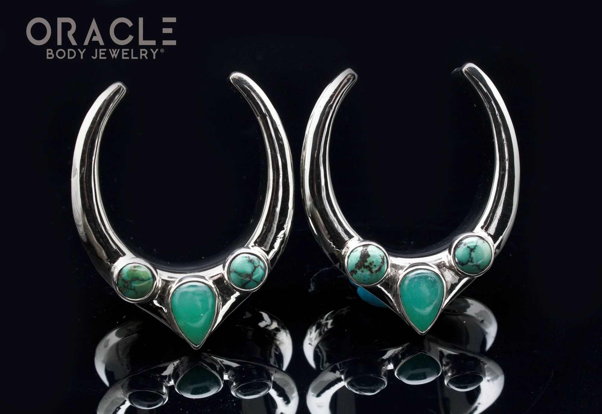 1-1/4" (32mm) White Brass Saddles with Chrysoprase and Natural Turquoise - Image 2