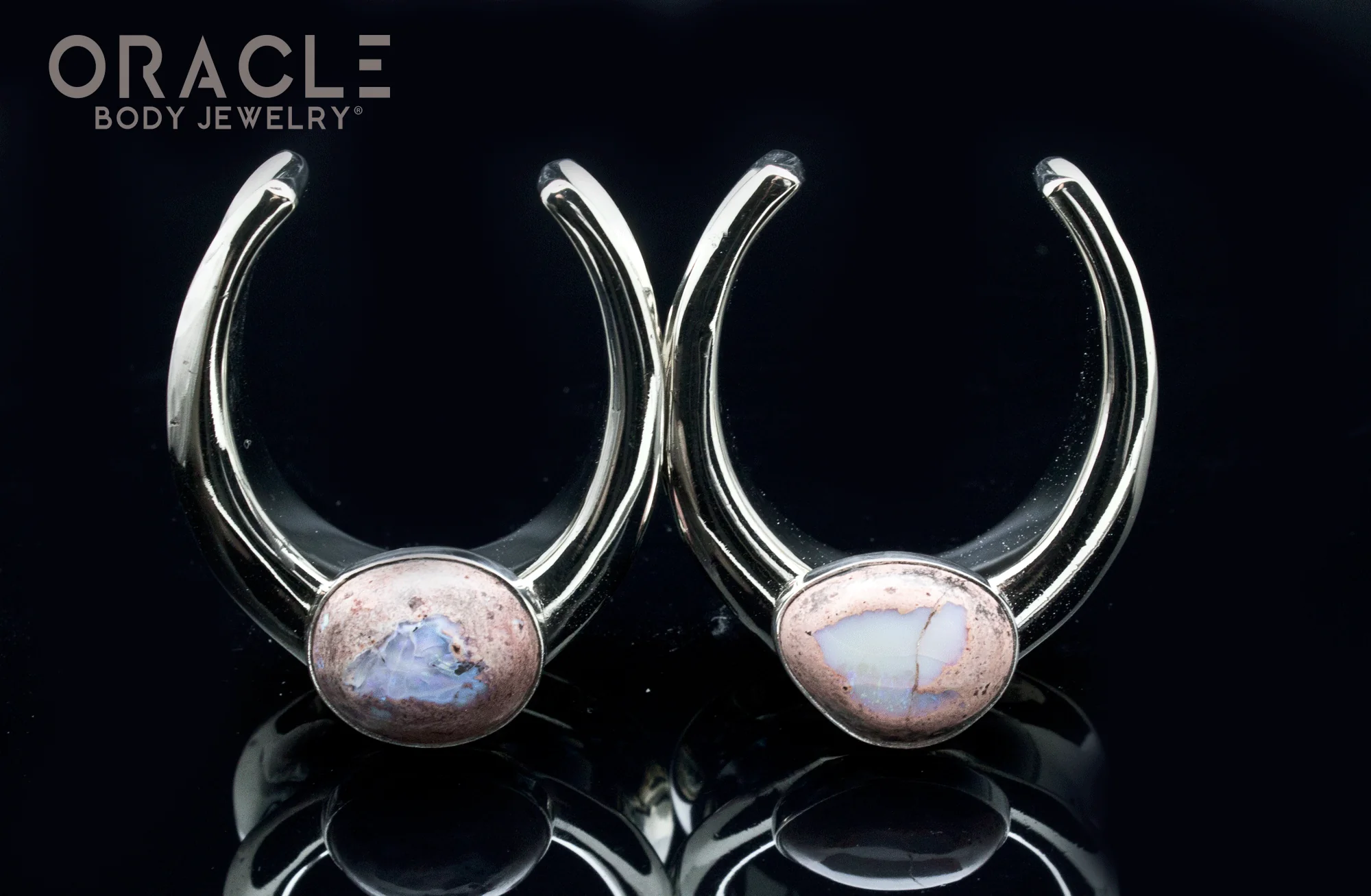 1-1/4" (32mm) White Brass Saddles with Large Matrix Opals - Image 2