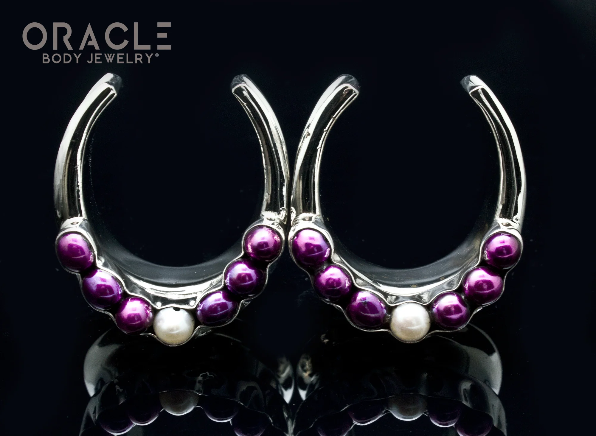 1-1/4" (32mm) White Brass Saddles with Purple and White Pearls - Image 2