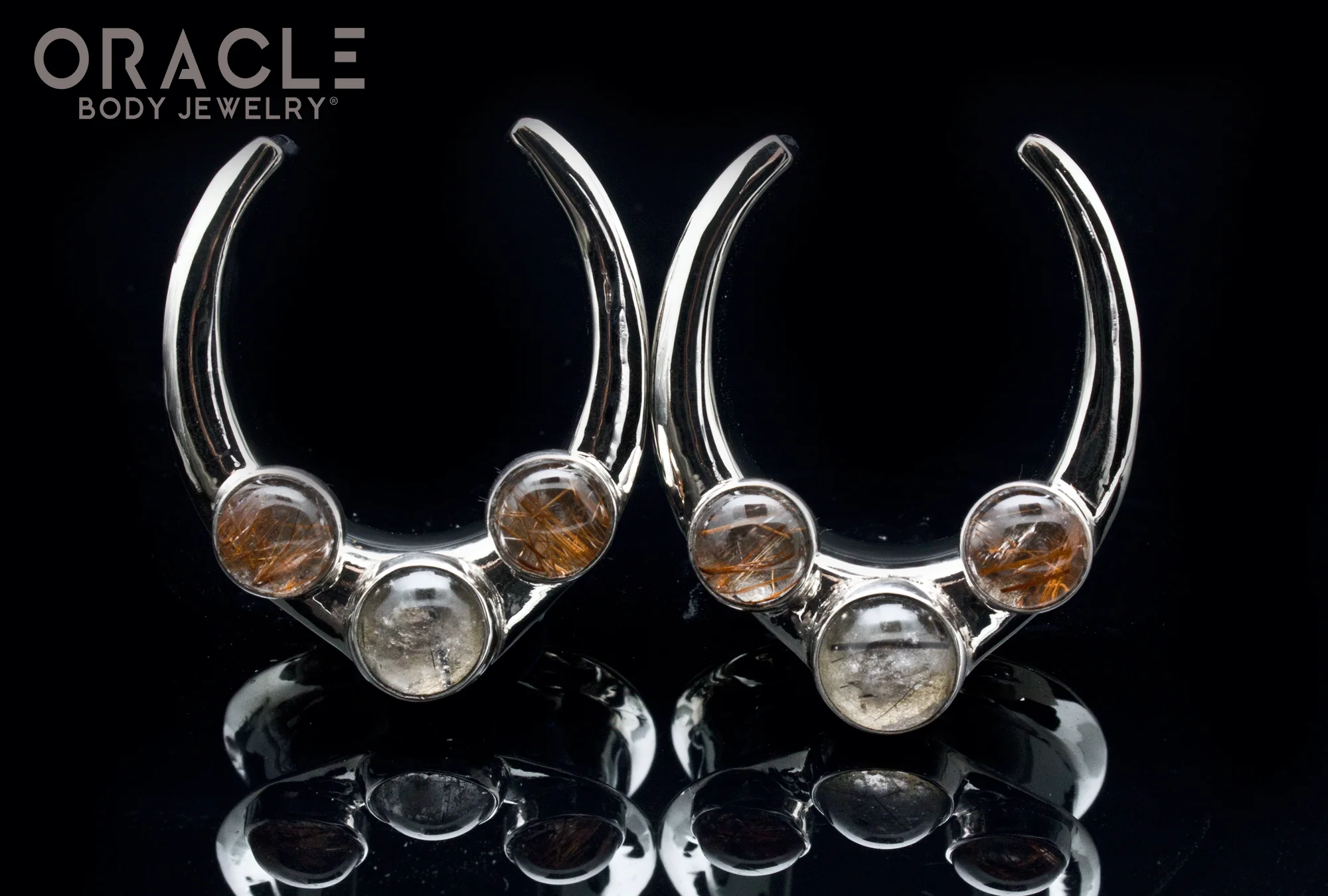 1-1/4" (32mm) White Brass Saddles with Tourmalated and Red Rutilated Quartz - Image 2