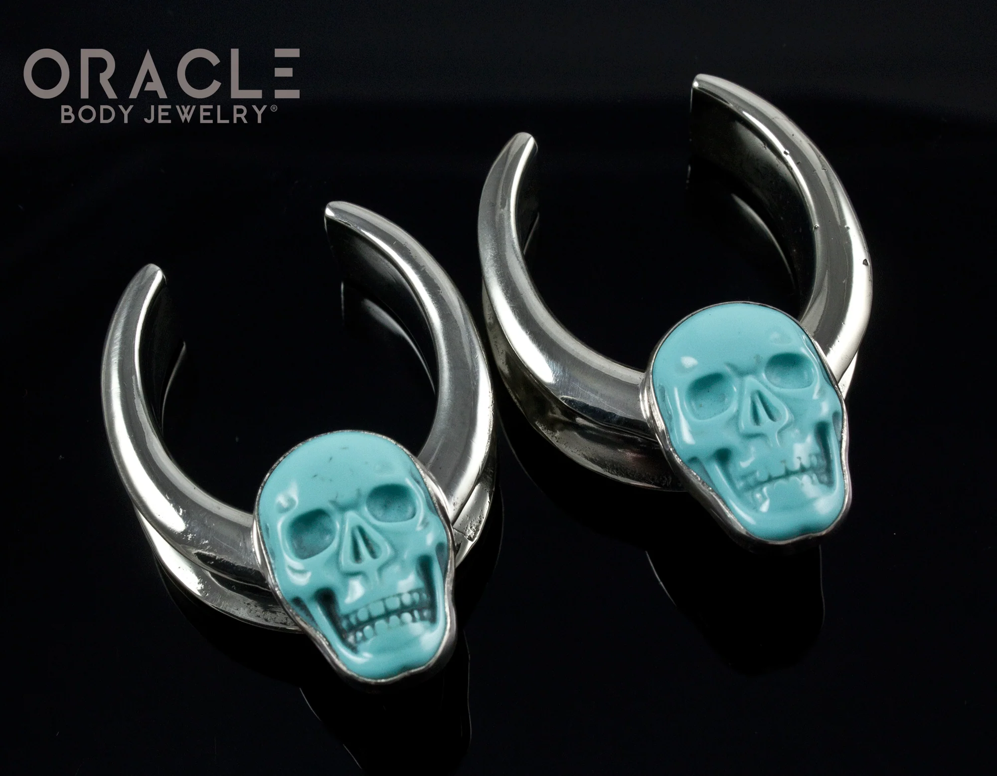 1-1/4" (32mm) White Brass Saddles with Turquoise Carved Skulls - Image 2