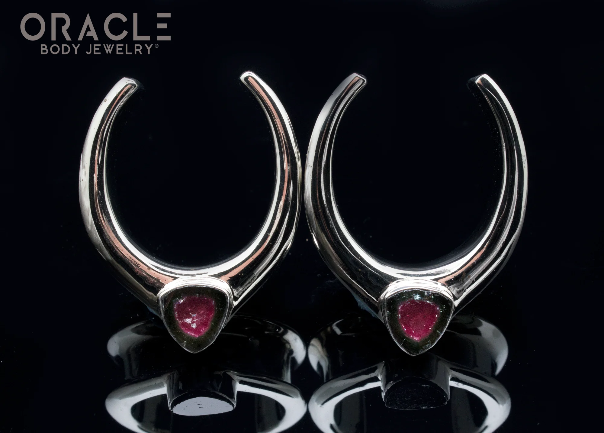 1-1/4" (32mm) White Brass Saddles with Watermelon Tourmaline Slices - Image 2