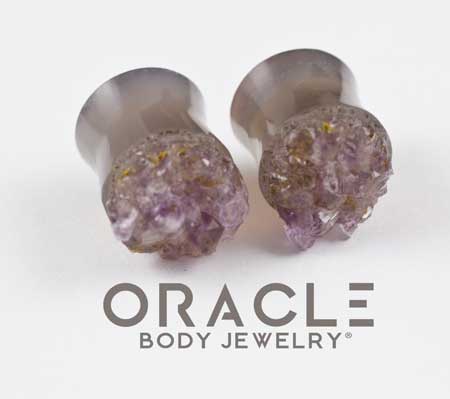 1/2" (12.5mm) Druzy Rough Amethyst Double Flare Plugs - Image 2