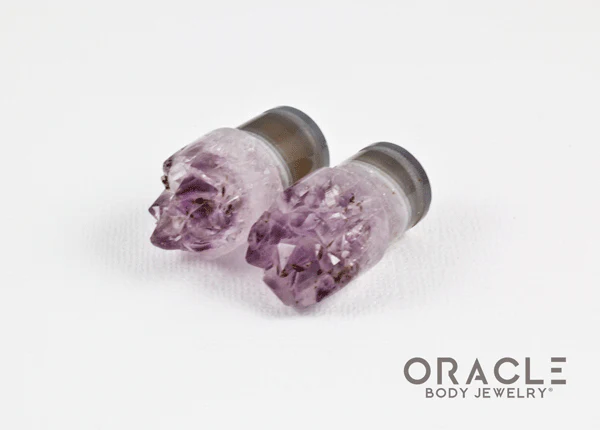 1/2" (12.5mm) Druzy Rough Amethyst Single Flare Plugs - Image 2