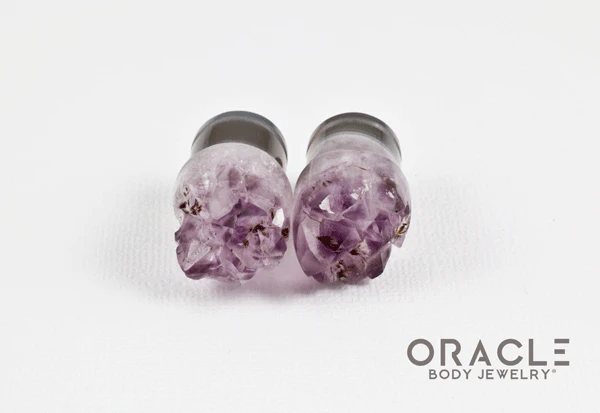 1/2" (12.5mm) Druzy Rough Amethyst Single Flare Plugs - Image 3