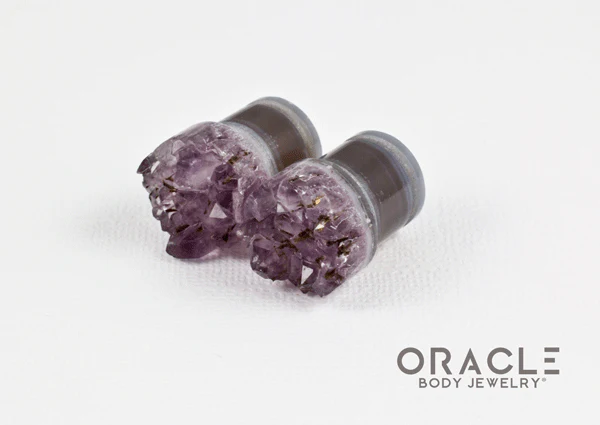 1/2" (12.5mm) Druzy Rough Amethyst Single Flare Plugs - Image 2