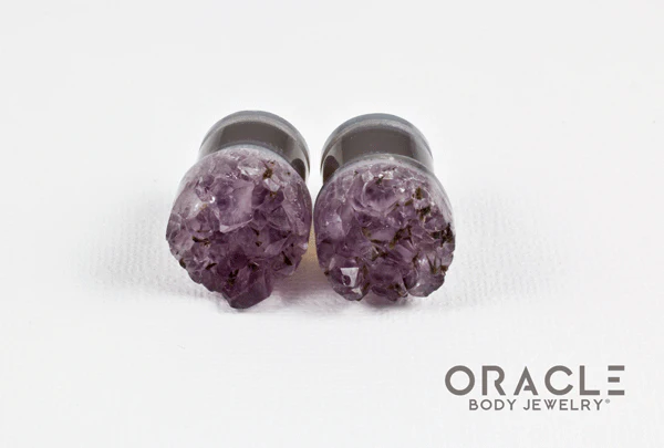 1/2" (12.5mm) Druzy Rough Amethyst Single Flare Plugs - Image 3