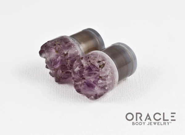 1/2" (12.5mm) Druzy Rough Amethyst Single Flare Plugs - Image 2
