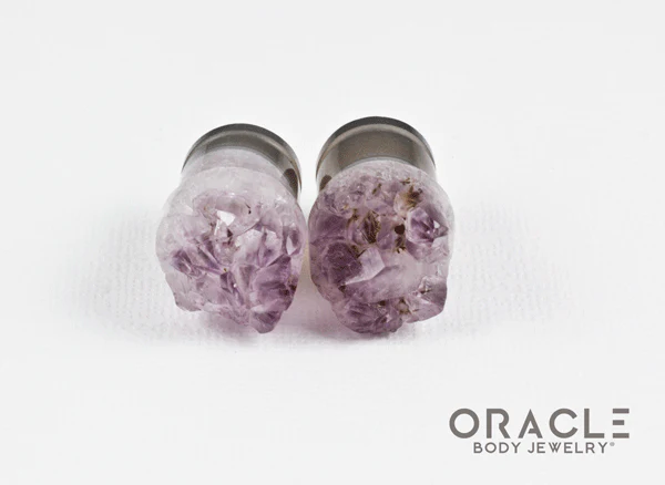 1/2" (12.5mm) Druzy Rough Amethyst Single Flare Plugs - Image 3