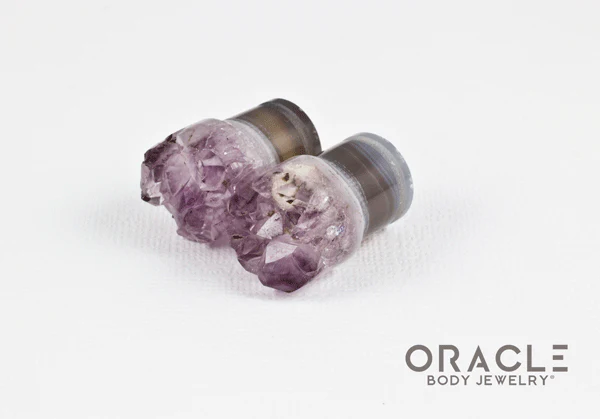 1/2" (12.5mm) Druzy Rough Amethyst Single Flare Plugs - Image 2