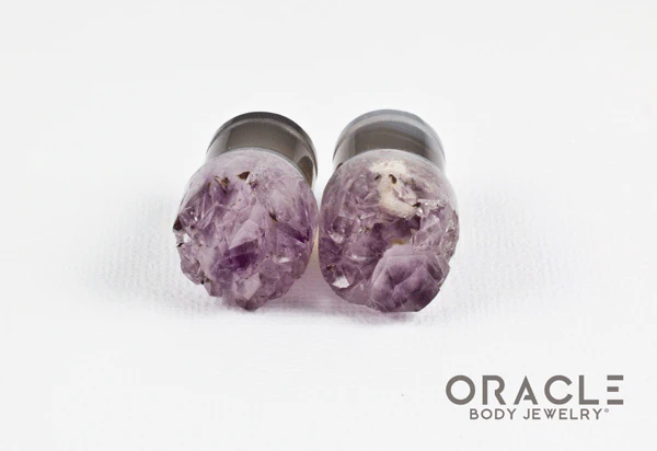 1/2" (12.5mm) Druzy Rough Amethyst Single Flare Plugs - Image 3