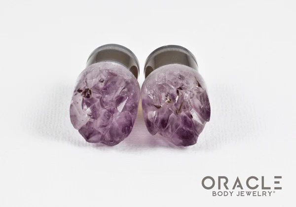 1/2" (12.5mm) Druzy Rough Amethyst Single Flare Plugs - Image 3