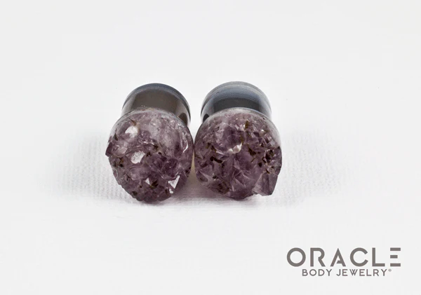 1/2" (12.5mm) Druzy Rough Amethyst Single Flare Plugs - Image 2