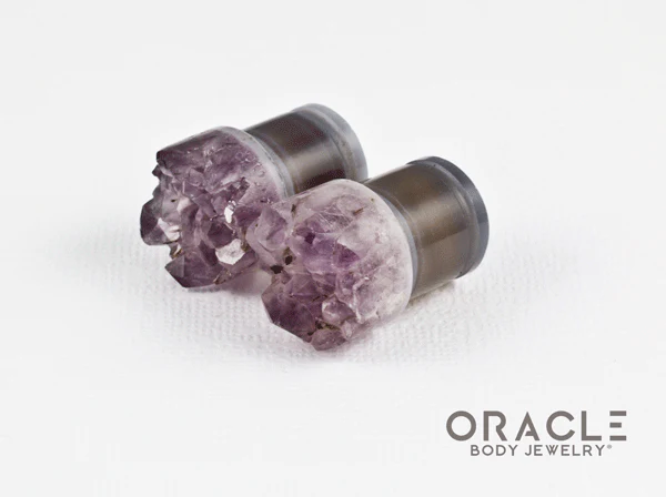 1/2" (12.5mm) Druzy Rough Amethyst Single Flare Plugs - Image 2