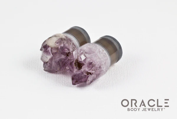 1/2" (12.5mm) Druzy Rough Amethyst Single Flare Plugs - Image 2