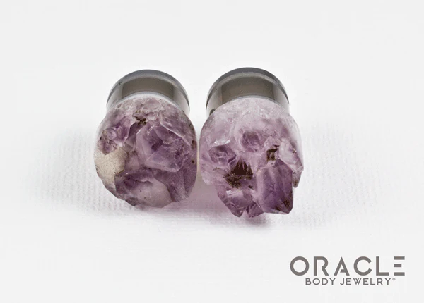 1/2" (12.5mm) Druzy Rough Amethyst Single Flare Plugs - Image 3