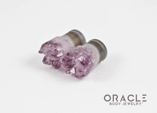 1/2" (12.5mm) Druzy Rough Amethyst Single Flare Plugs - Image 2