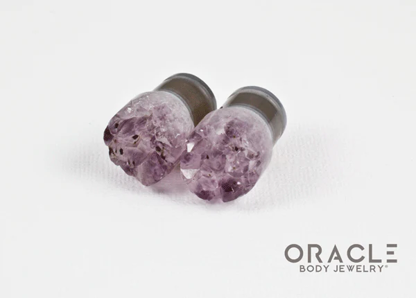 1/2" (12.5mm) Druzy Rough Amethyst Single Flare Plugs - Image 2