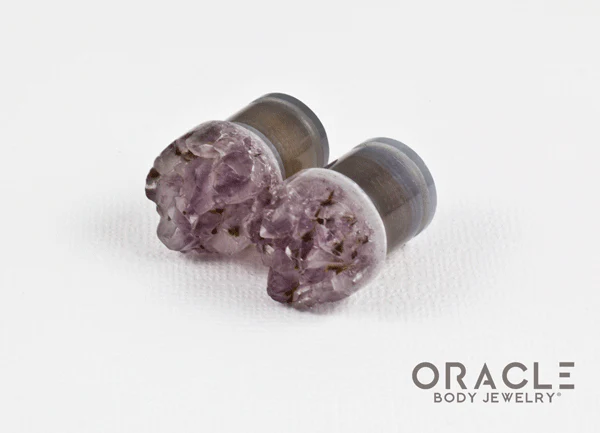 1/2" (12.5mm) Druzy Rough Amethyst Single Flare Plugs - Image 2