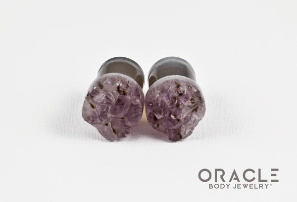 1/2" (12.5mm) Druzy Rough Amethyst Single Flare Plugs - Image 3