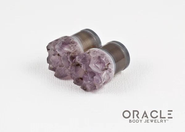 1/2" (12.5mm) Druzy Rough Amethyst Single Flare Plugs - Image 2