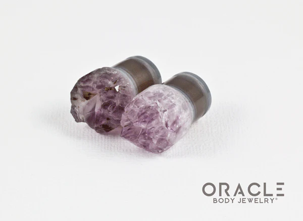 1/2" (12.5mm) Druzy Rough Amethyst Single Flare Plugs - Image 2