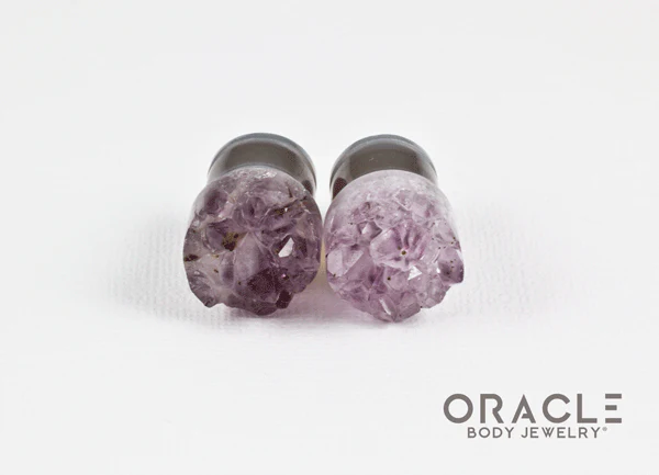 1/2" (12.5mm) Druzy Rough Amethyst Single Flare Plugs - Image 3