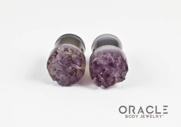 1/2" (12.5mm) Druzy Rough Amethyst Single Flare Plugs - Image 3