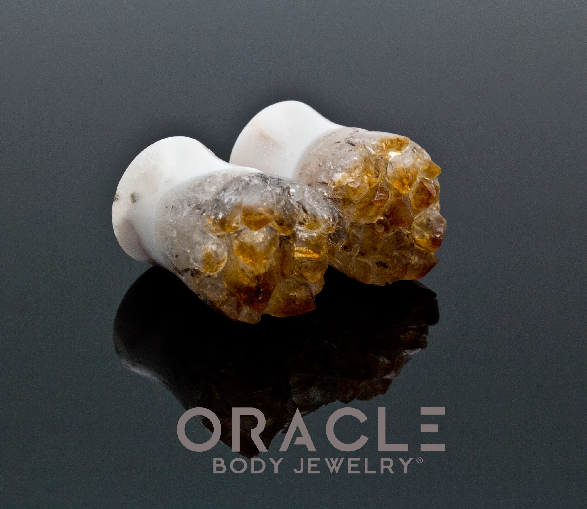 1/2" (12.5mm) Druzy Rough Citrine Plugs - Image 2