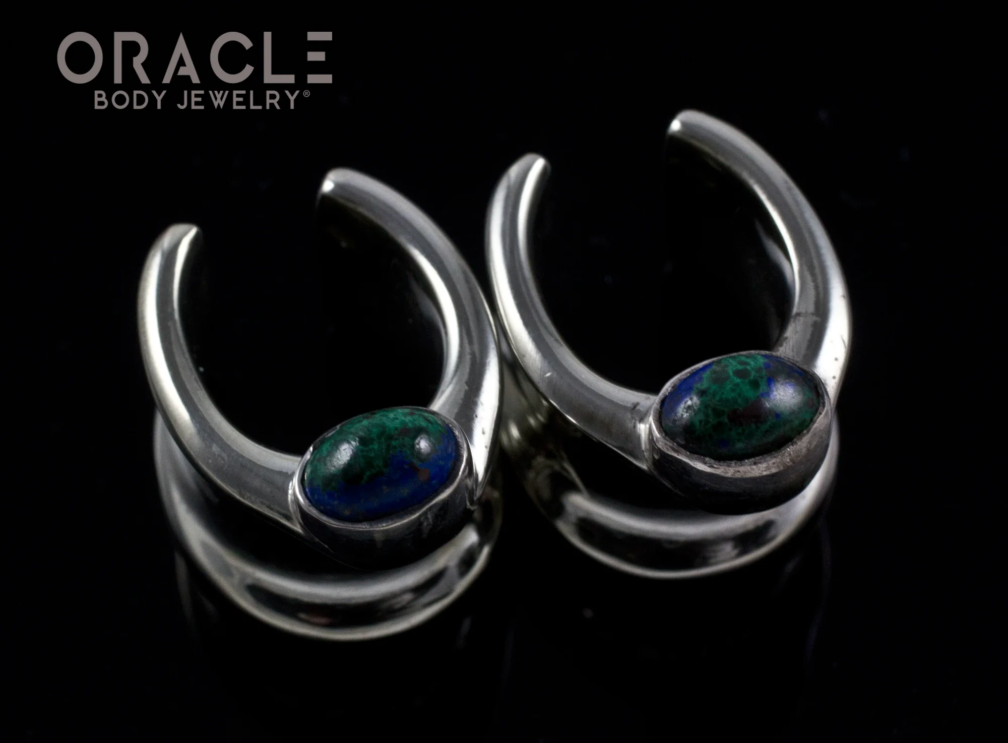 1/2" (12.5mm) White Brass Saddles with Azurite in Malachite - Image 2