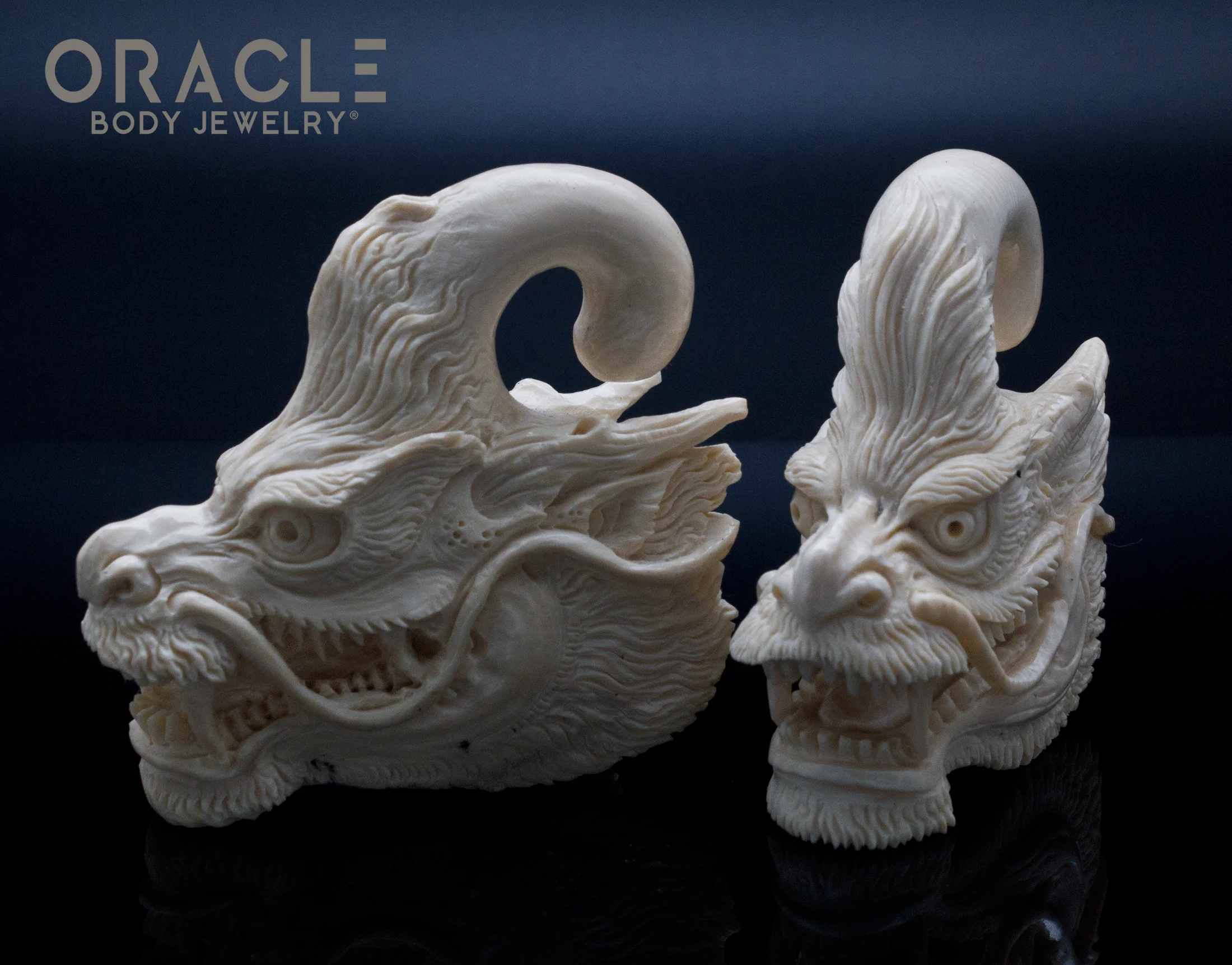 1/2" (12mm) Fossilized Mammoth Ivory Chinese Dragons - Image 3