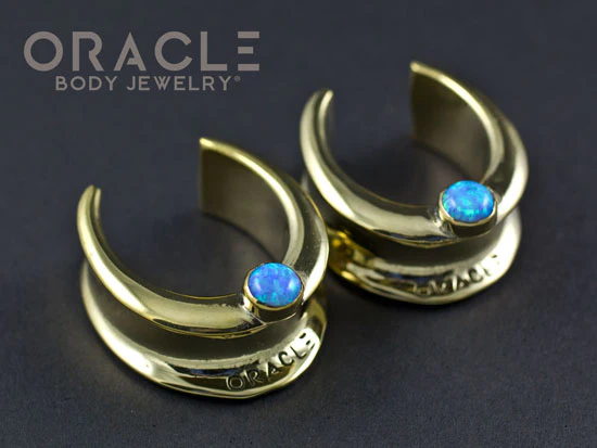 1" (25mm) Brass Saddles with Blue Synthetic Opals - Image 2