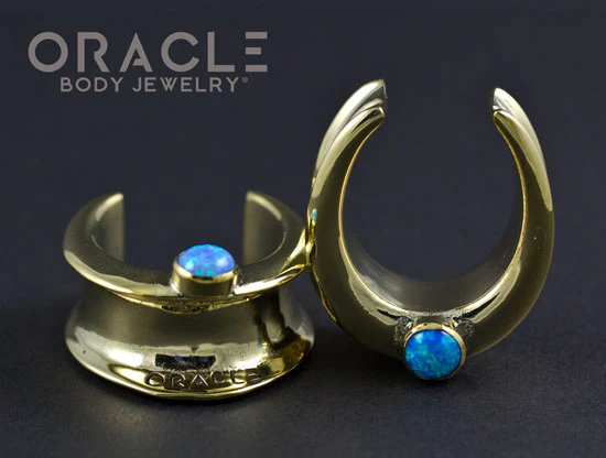 1" (25mm) Brass Saddles with Blue Synthetic Opals - Image 3