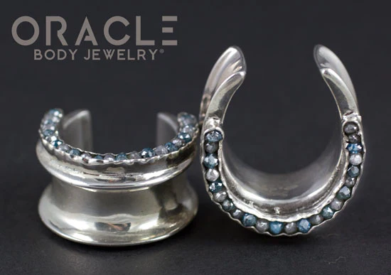 1" (25mm) Sterling Silver Saddles with Channel Set Blue and Grey Raw Diamonds - Image 3