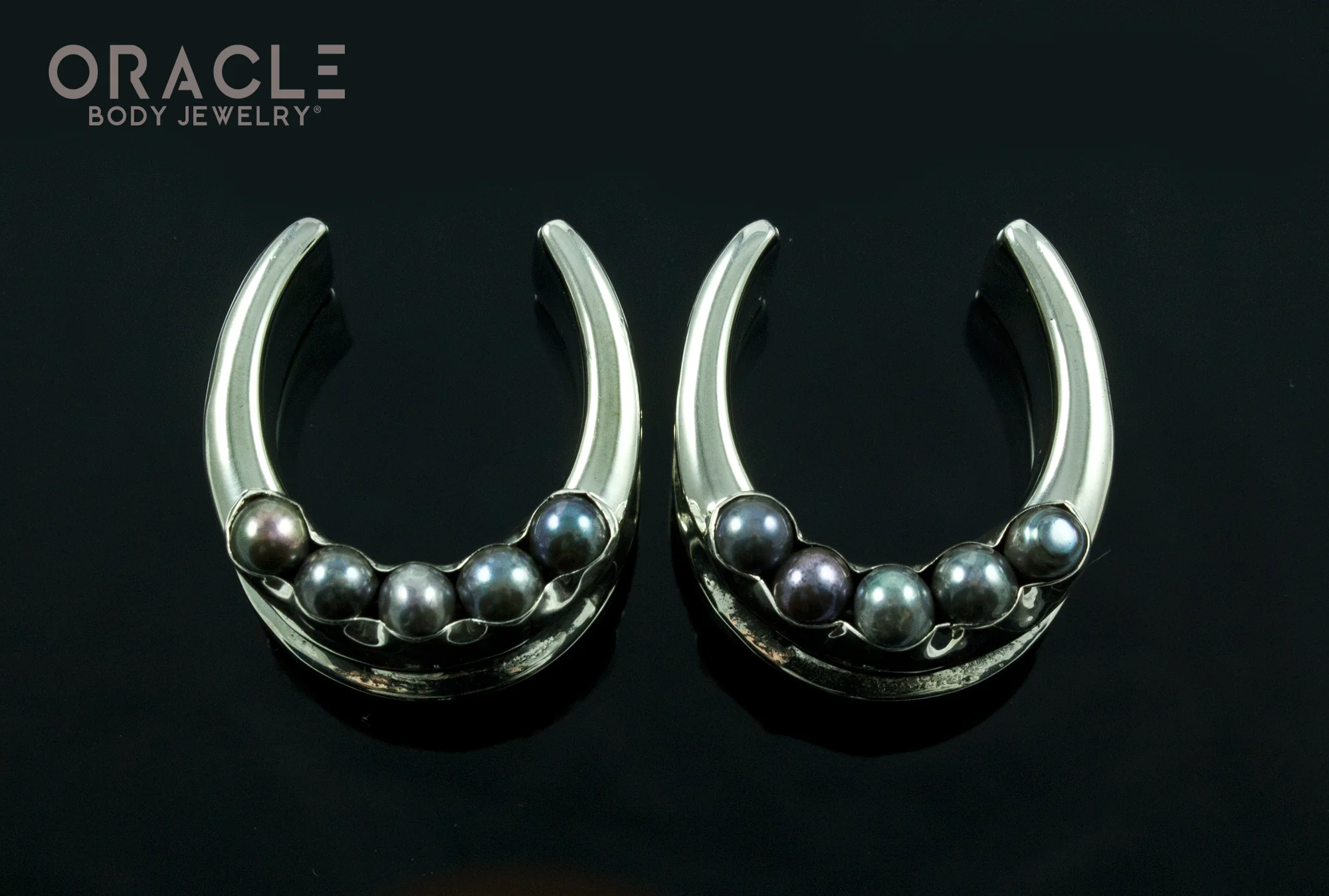 1" (25mm) White Brass Saddles with Channel Set Black and Gray Pearls - Image 2