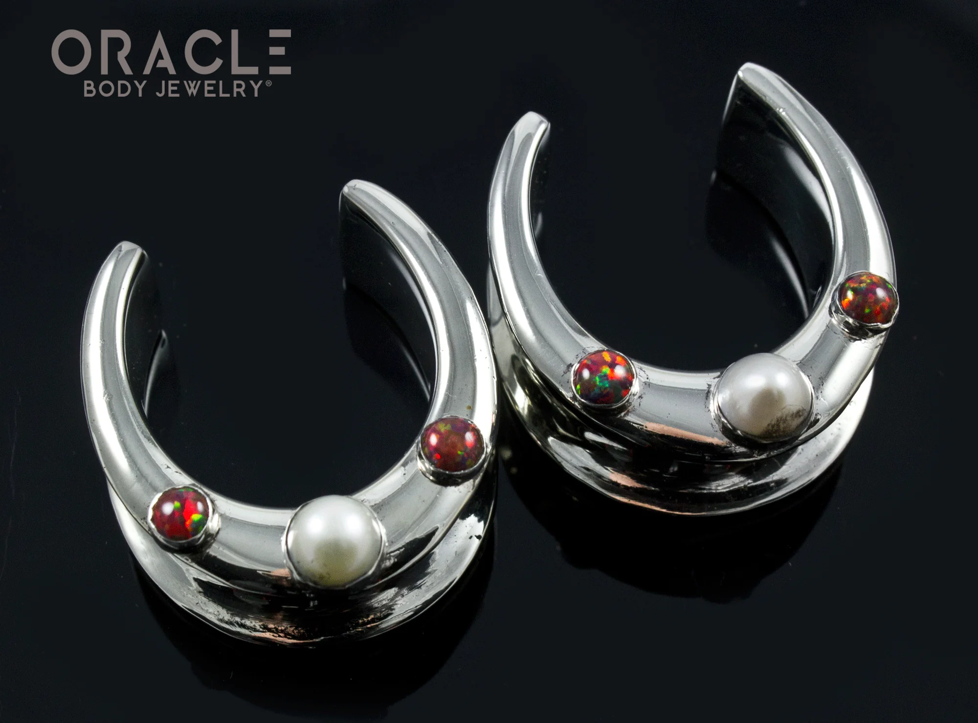 1" (25mm) White Brass Saddles with Pearls and Synthetic Opals - Image 2