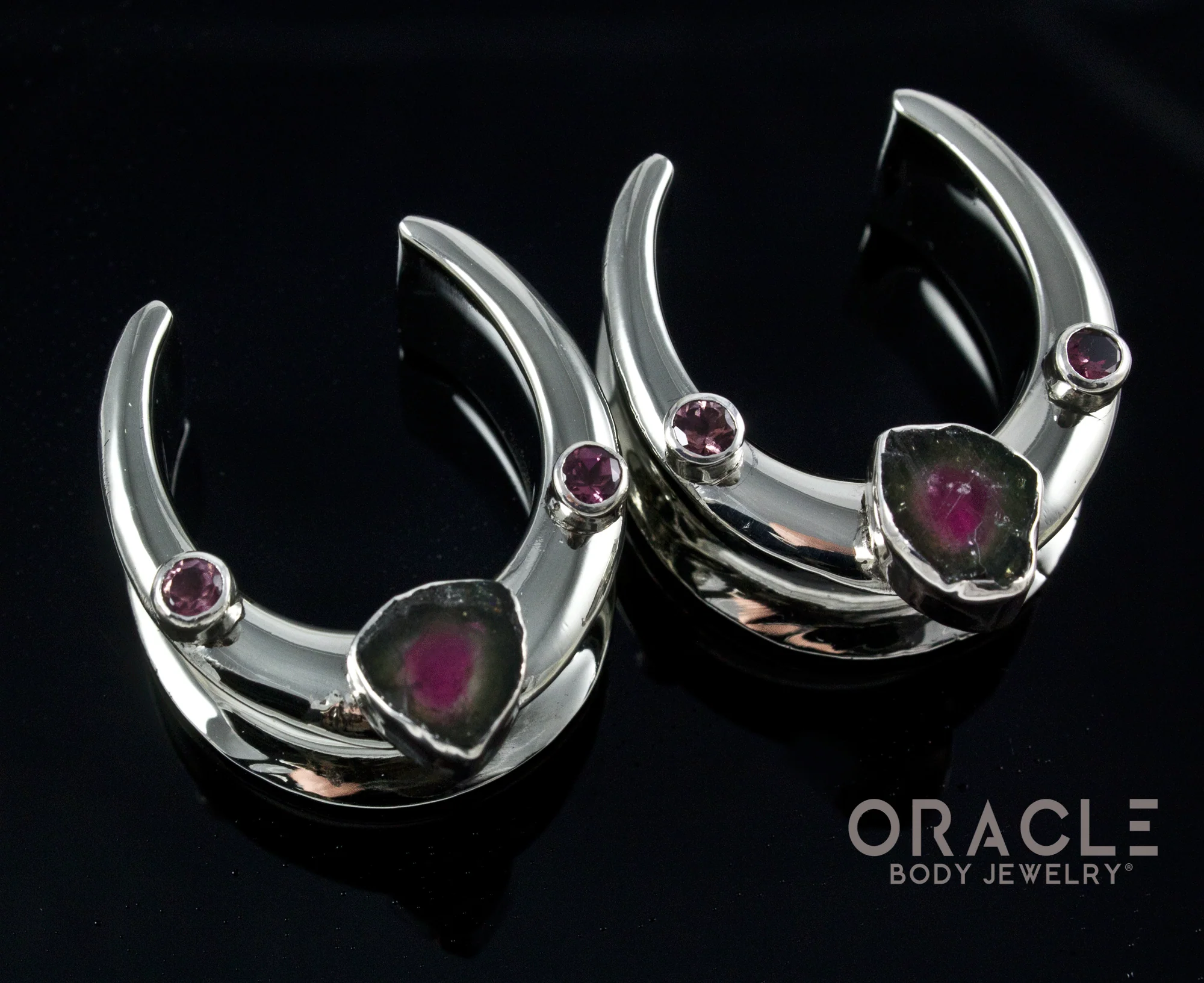 1" (25mm) White Brass Saddles with Watermelon Tourmaline and Faceted Tourmalines - Image 2