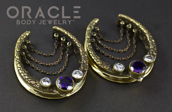 1-3/4" (44mm) Brass Saddles with Chains, Amethyst and Cubic Zirconia - Image 2
